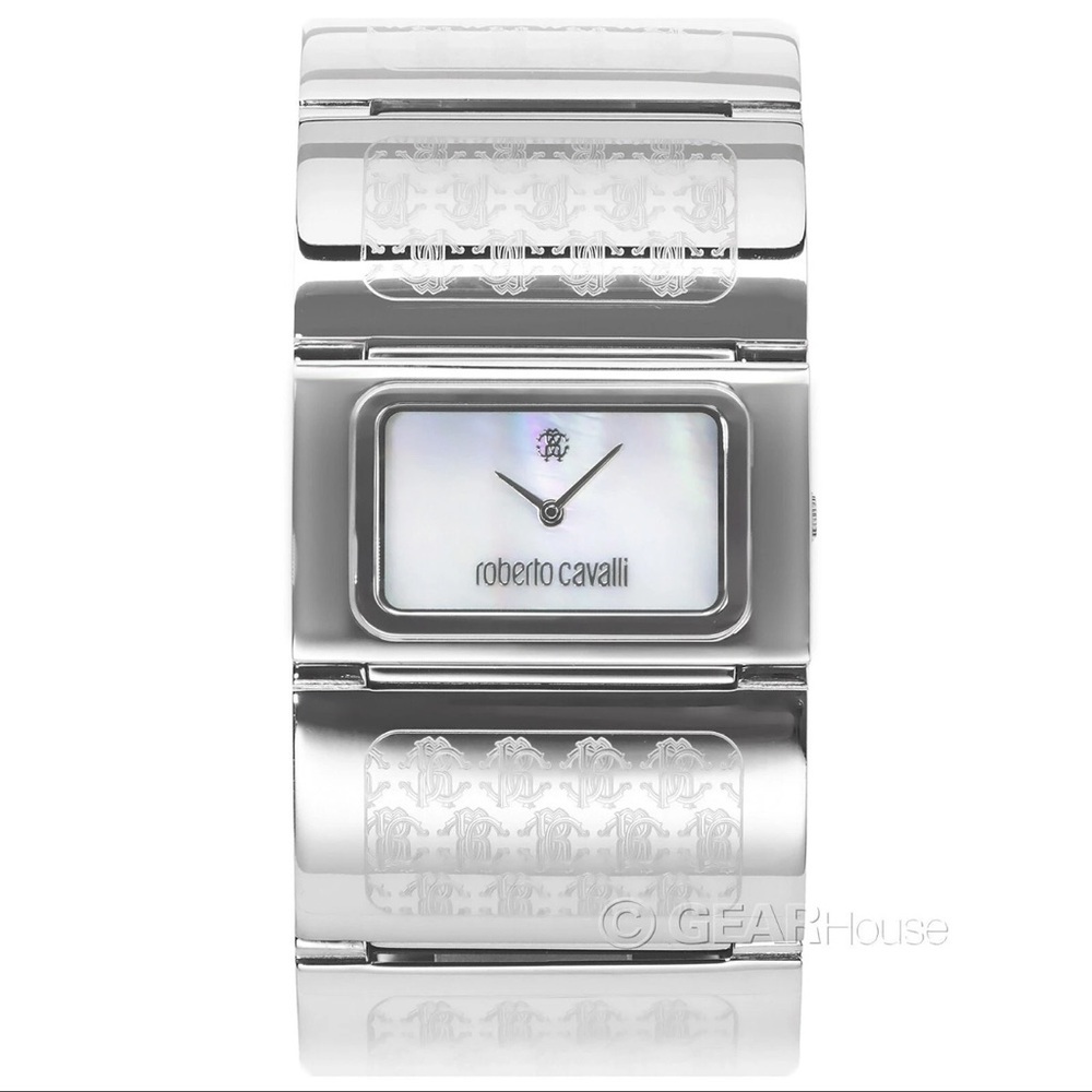 New $430 Roberto Cavalli Pavon Women's Rectangle Mother of Pearl Bangle Watch - Picture 2 of 7